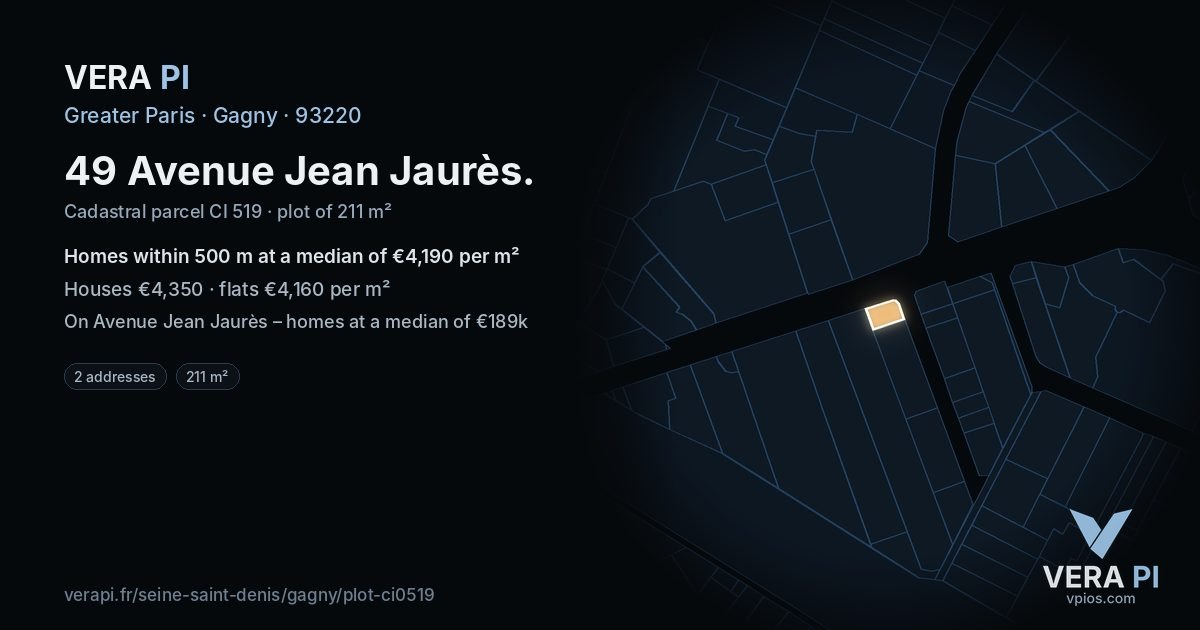 49 Avenue Jean Jaurès, Gagny at night – the plot lit, the parcels around coloured by the prices near them