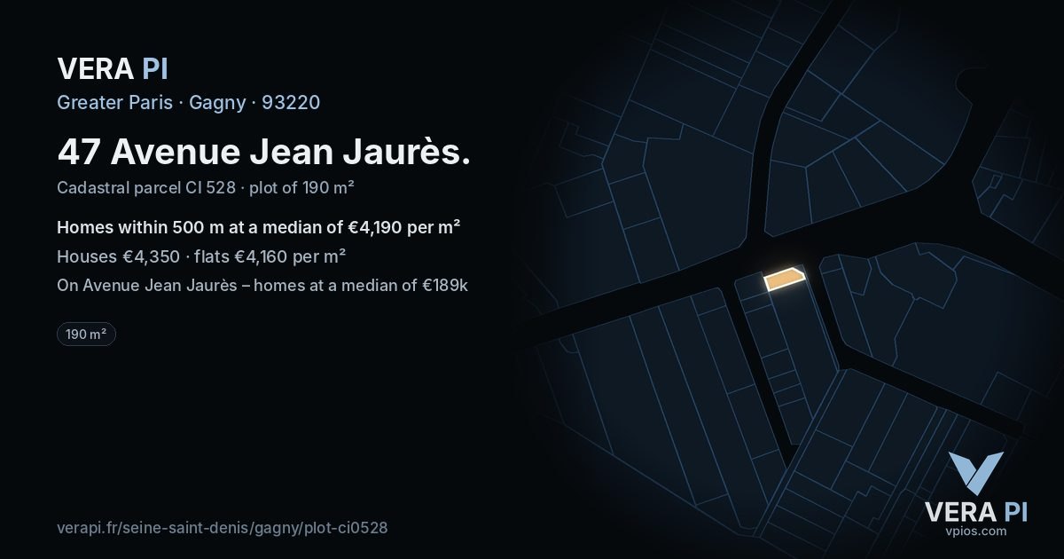 47 Avenue Jean Jaurès, Gagny at night – the plot lit, the parcels around coloured by the prices near them