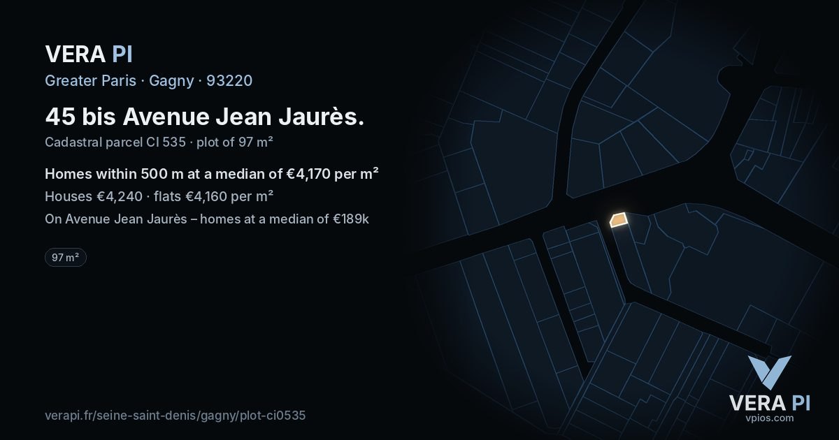 45 bis Avenue Jean Jaurès, Gagny at night – the plot lit, the parcels around coloured by the prices near them