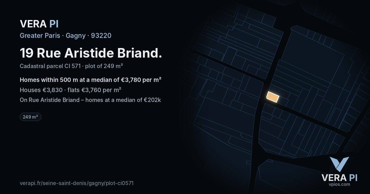 19 Rue Aristide Briand, Gagny at night – the plot lit, the parcels around coloured by the prices near them