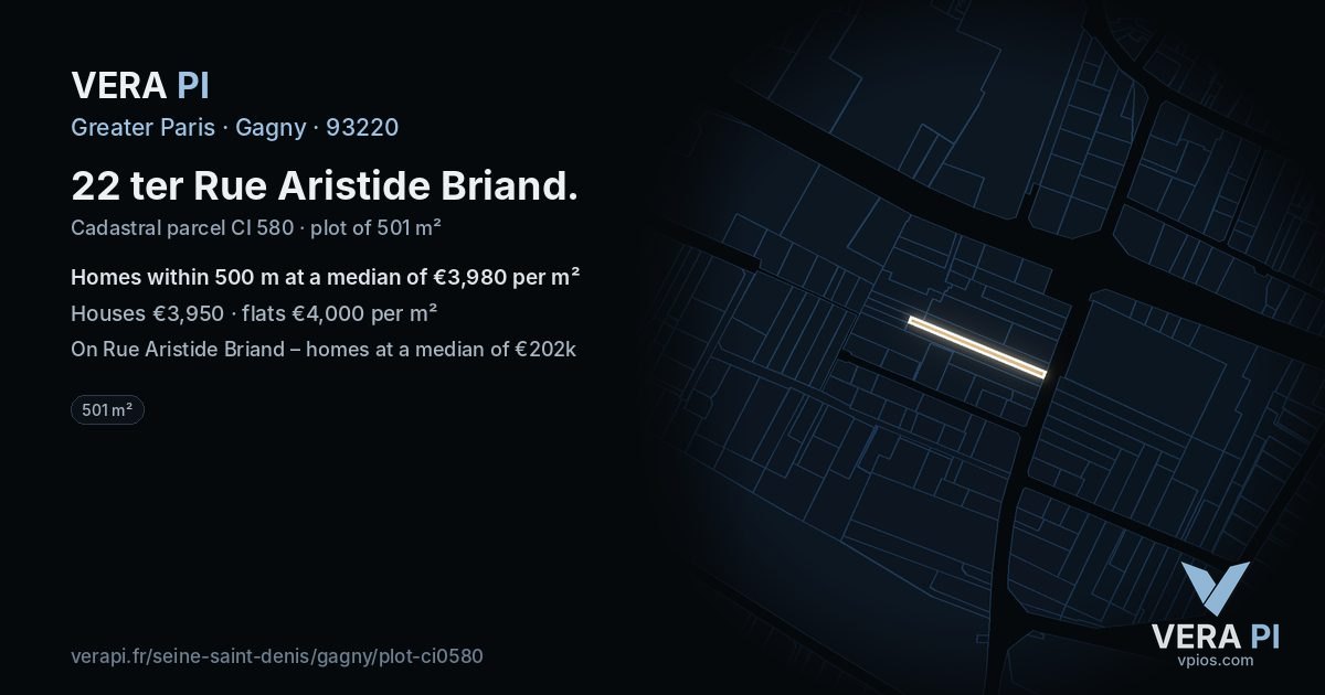 22 ter Rue Aristide Briand, Gagny at night – the plot lit, the parcels around coloured by the prices near them