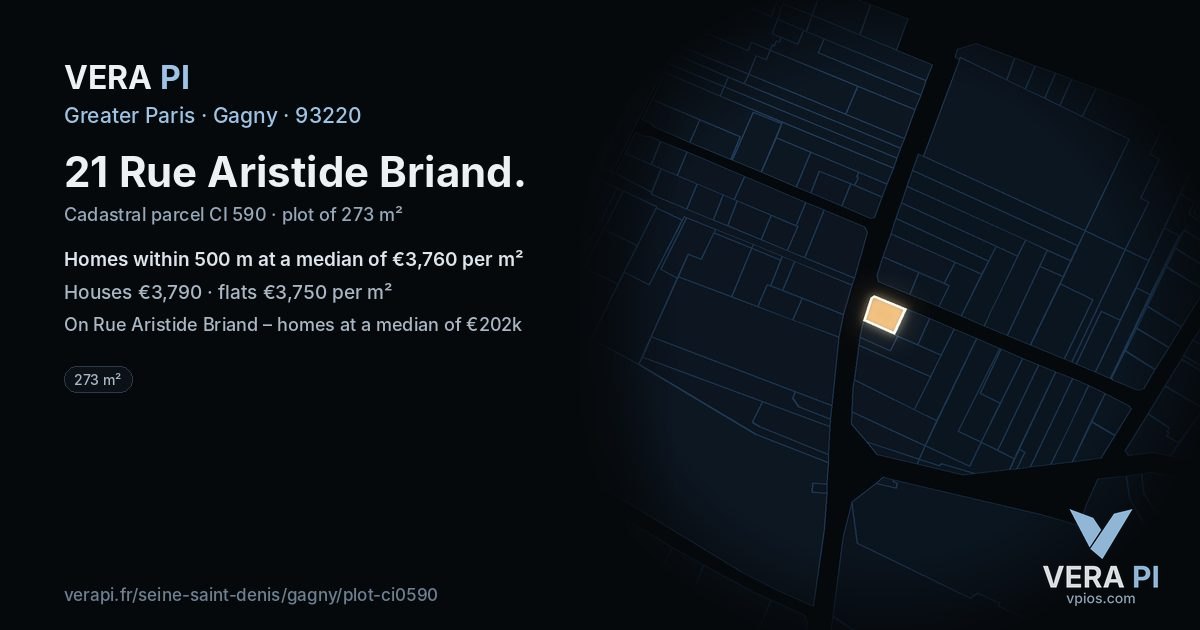 21 Rue Aristide Briand, Gagny at night – the plot lit, the parcels around coloured by the prices near them