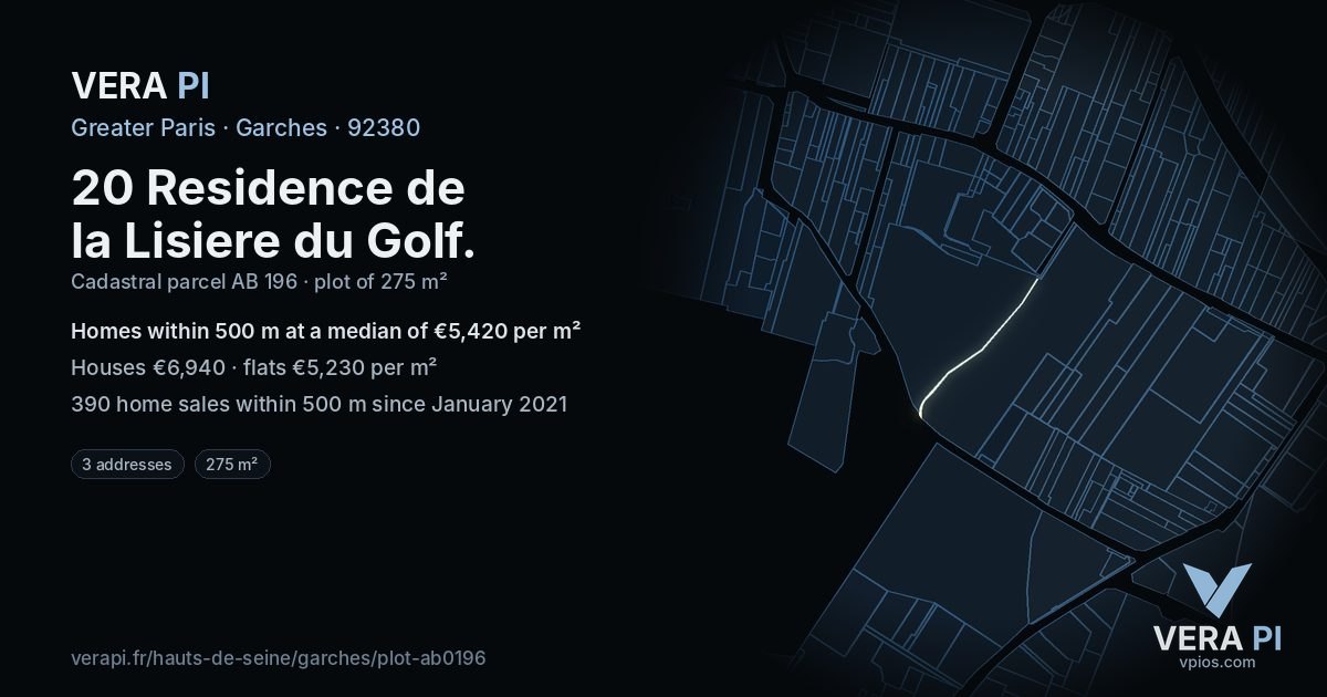 20 Residence de la Lisiere du Golf, Garches at night – the plot lit, the parcels around coloured by the prices near them