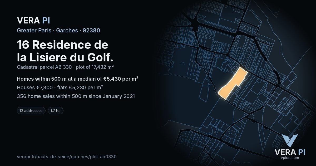 16 Residence de la Lisiere du Golf, Garches at night – the plot lit, the parcels around coloured by the prices near them