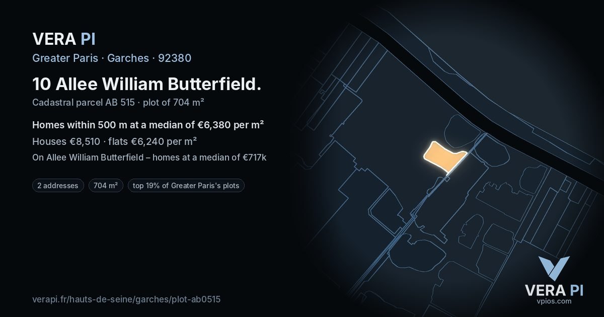 10 Allee William Butterfield, Garches at night – the plot lit, the parcels around coloured by the prices near them