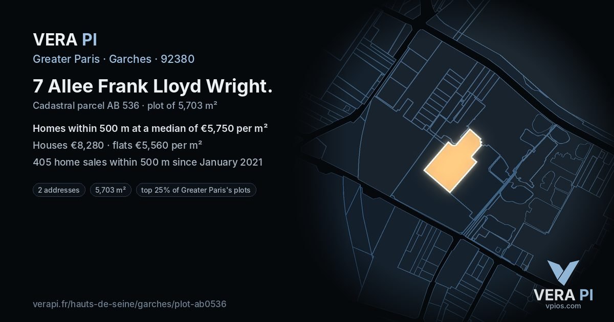 7 Allee Frank Lloyd Wright, Garches at night – the plot lit, the parcels around coloured by the prices near them