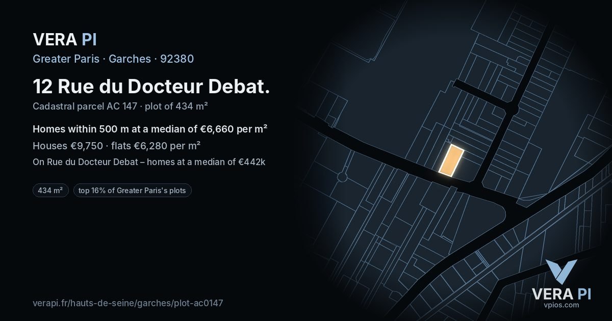 12 Rue du Docteur Debat, Garches at night – the plot lit, the parcels around coloured by the prices near them