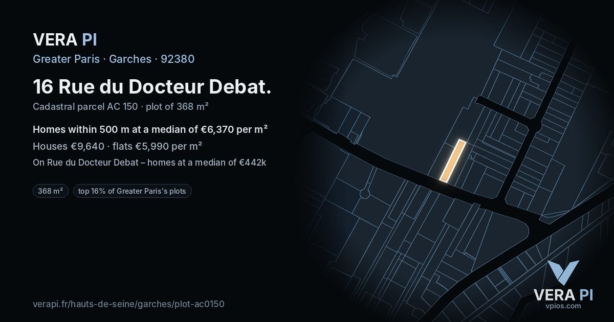 16 Rue du Docteur Debat, Garches at night – the plot lit, the parcels around coloured by the prices near them