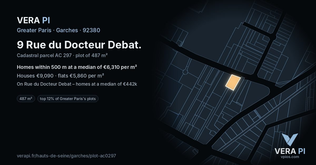 9 Rue du Docteur Debat, Garches at night – the plot lit, the parcels around coloured by the prices near them