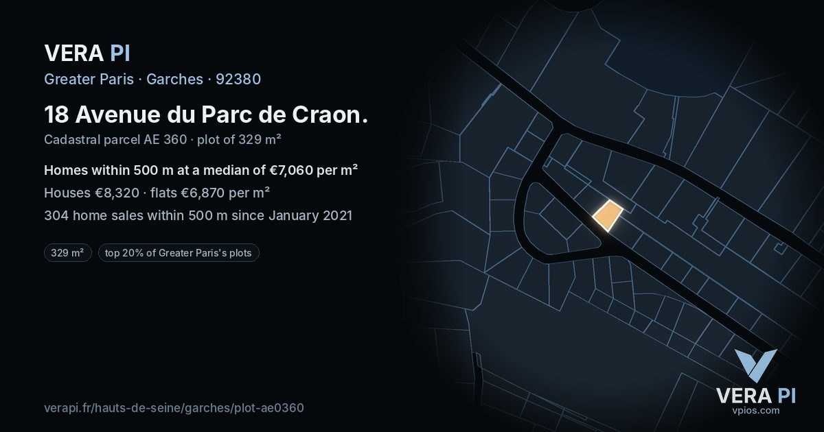 18 Avenue du Parc de Craon, Garches at night – the plot lit, the parcels around coloured by the prices near them