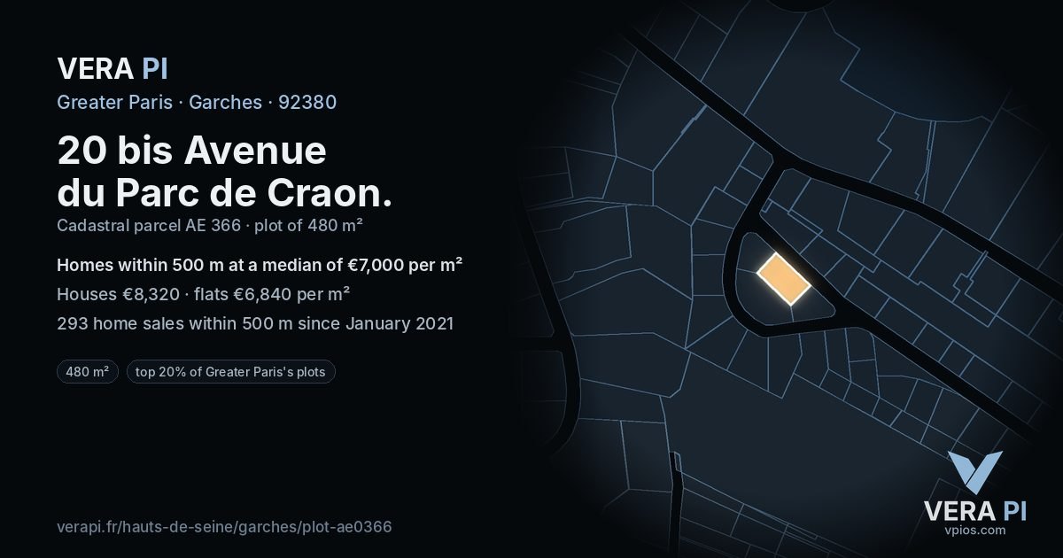 20 bis Avenue du Parc de Craon, Garches at night – the plot lit, the parcels around coloured by the prices near them