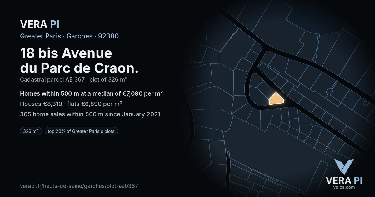 18 bis Avenue du Parc de Craon, Garches at night – the plot lit, the parcels around coloured by the prices near them