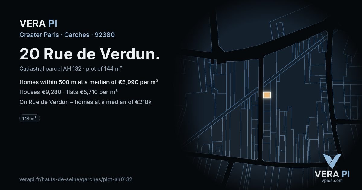 20 Rue de Verdun, Garches at night – the plot lit, the parcels around coloured by the prices near them
