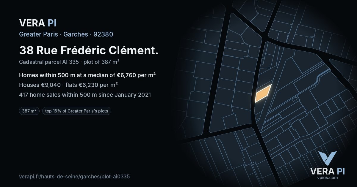 38 Rue Frédéric Clément, Garches at night – the plot lit, the parcels around coloured by the prices near them