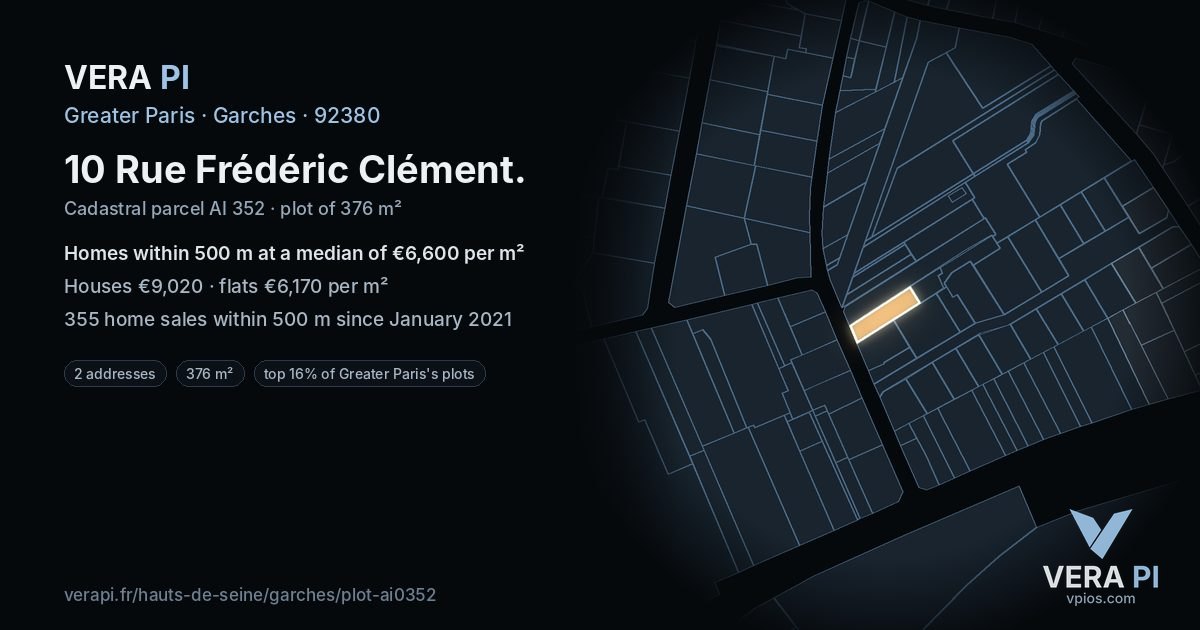 10 Rue Frédéric Clément, Garches at night – the plot lit, the parcels around coloured by the prices near them