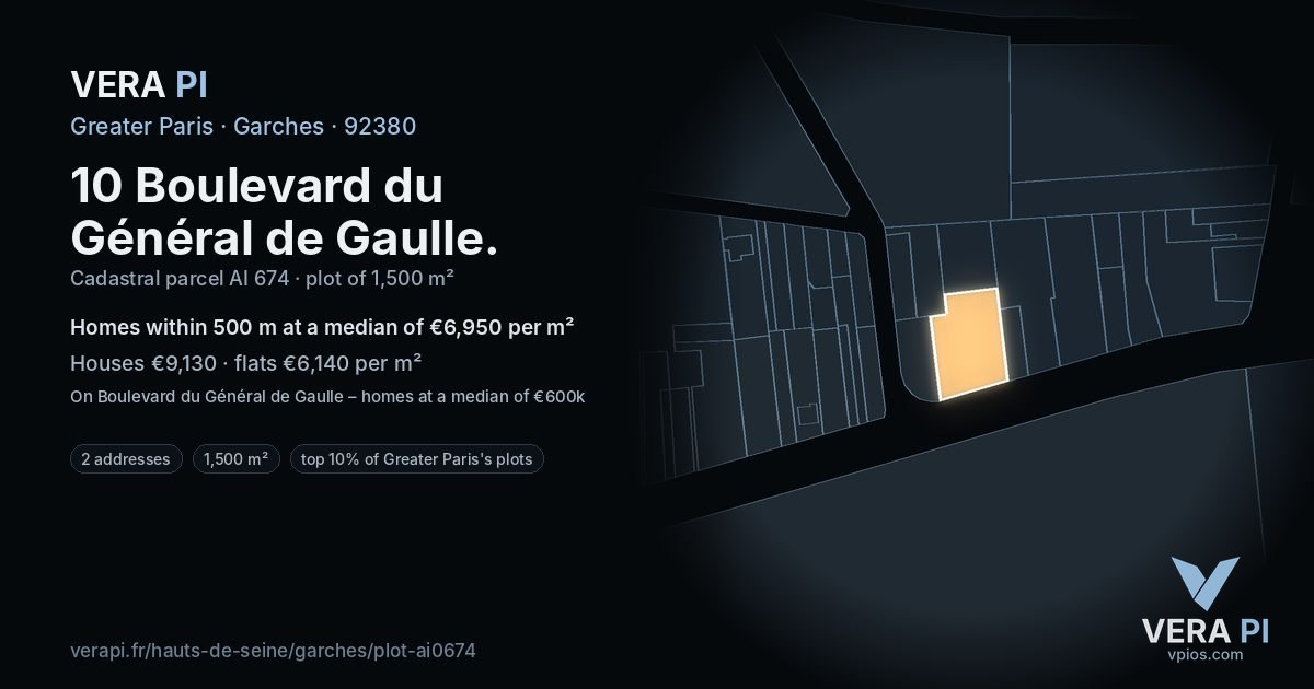 10 Boulevard du Général de Gaulle, Garches at night – the plot lit, the parcels around coloured by the prices near them