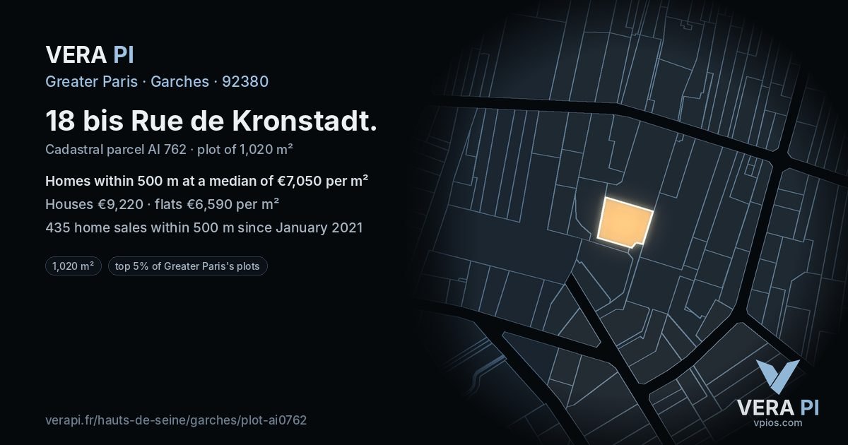 18 bis Rue de Kronstadt, Garches at night – the plot lit, the parcels around coloured by the prices near them