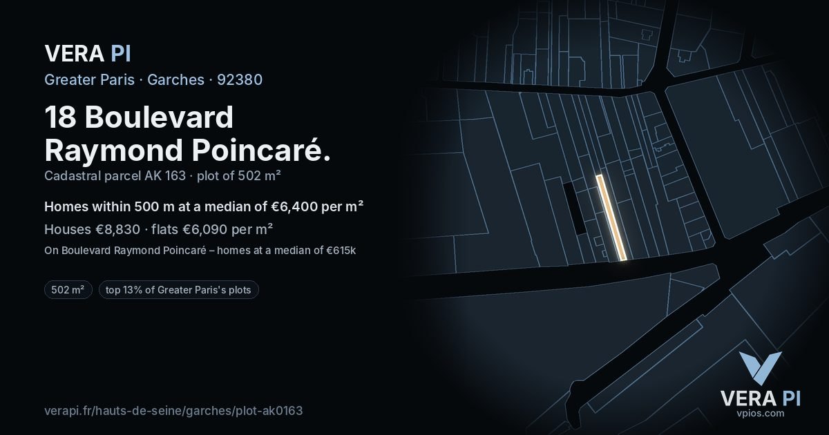 18 Boulevard Raymond Poincaré, Garches at night – the plot lit, the parcels around coloured by the prices near them