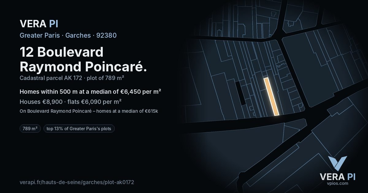 12 Boulevard Raymond Poincaré, Garches at night – the plot lit, the parcels around coloured by the prices near them