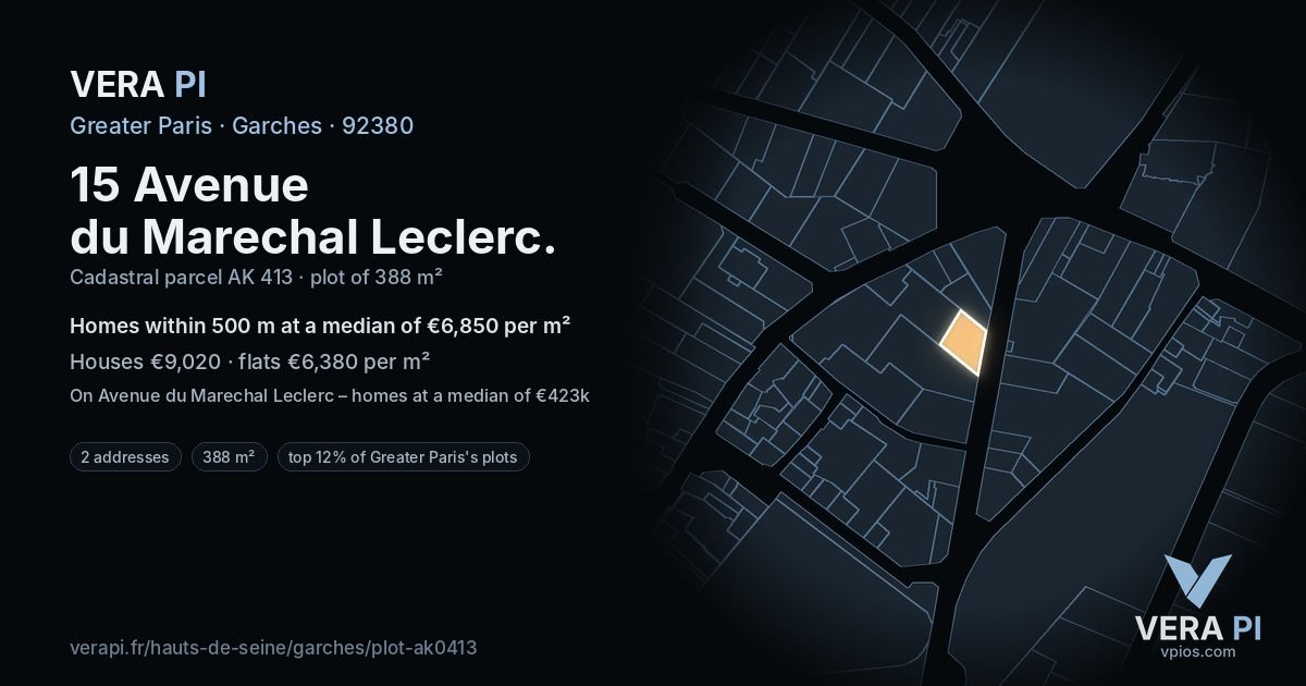 15 Avenue du Marechal Leclerc, Garches at night – the plot lit, the parcels around coloured by the prices near them