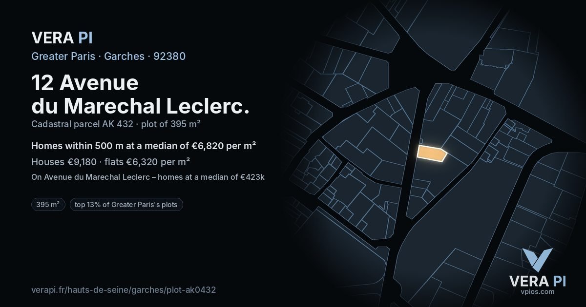 12 Avenue du Marechal Leclerc, Garches at night – the plot lit, the parcels around coloured by the prices near them