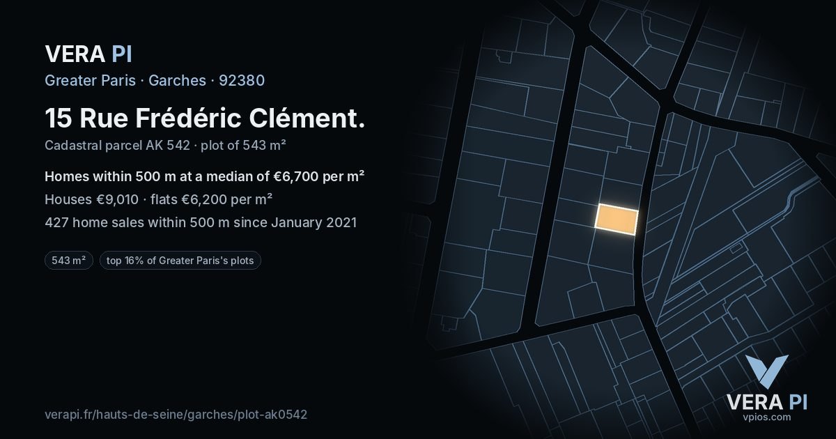 15 Rue Frédéric Clément, Garches at night – the plot lit, the parcels around coloured by the prices near them
