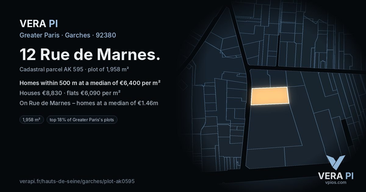 12 Rue de Marnes, Garches at night – the plot lit, the parcels around coloured by the prices near them
