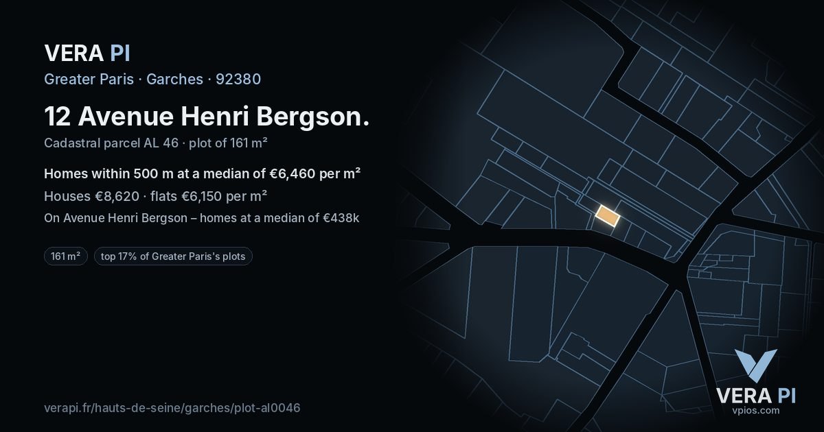 12 Avenue Henri Bergson, Garches at night – the plot lit, the parcels around coloured by the prices near them
