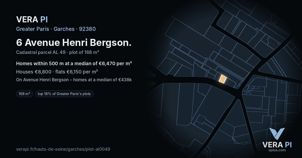 6 Avenue Henri Bergson, Garches at night – the plot lit, the parcels around coloured by the prices near them