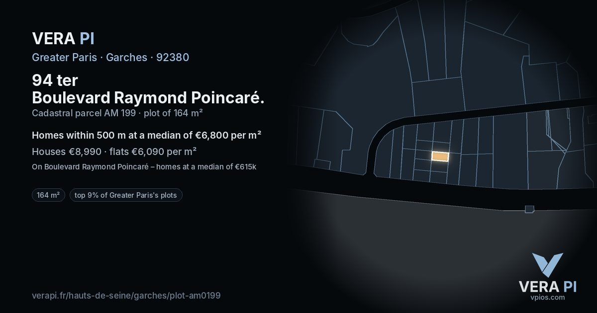 94 ter Boulevard Raymond Poincaré, Garches at night – the plot lit, the parcels around coloured by the prices near them