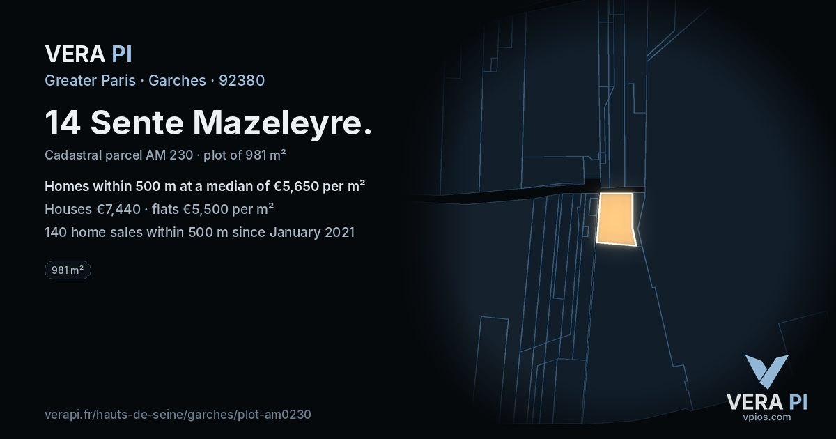 14 Sente Mazeleyre, Garches at night – the plot lit, the parcels around coloured by the prices near them