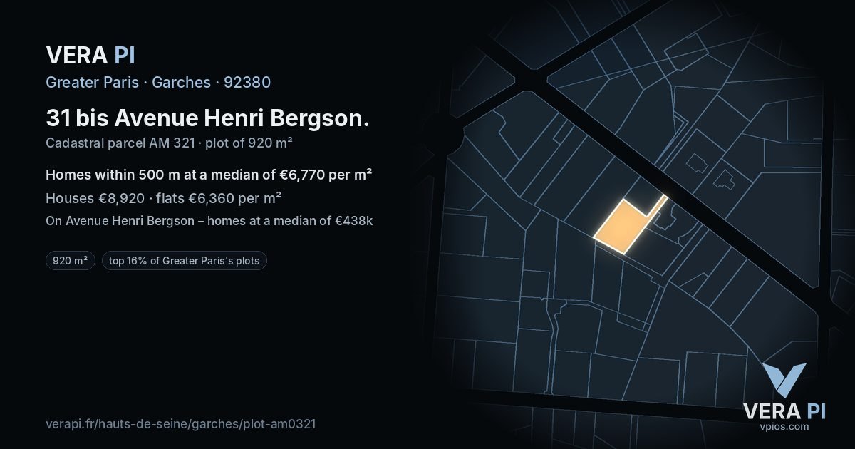 31 bis Avenue Henri Bergson, Garches at night – the plot lit, the parcels around coloured by the prices near them