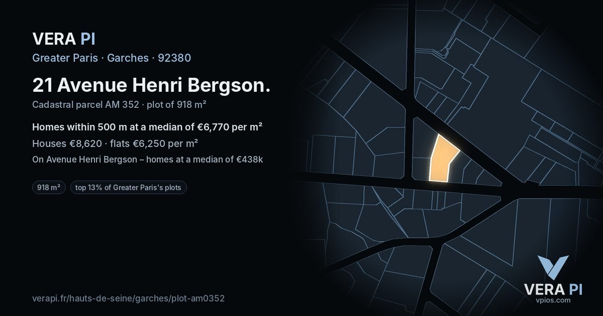 21 Avenue Henri Bergson, Garches at night – the plot lit, the parcels around coloured by the prices near them