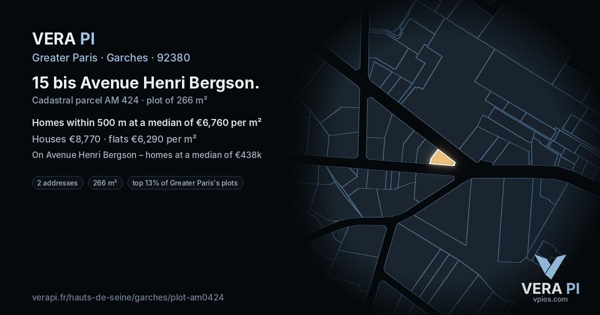 15 bis Avenue Henri Bergson, Garches at night – the plot lit, the parcels around coloured by the prices near them