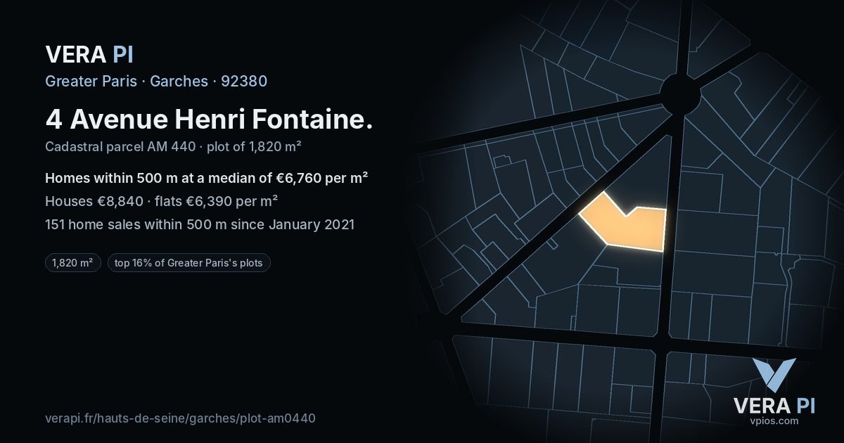 4 Avenue Henri Fontaine, Garches at night – the plot lit, the parcels around coloured by the prices near them