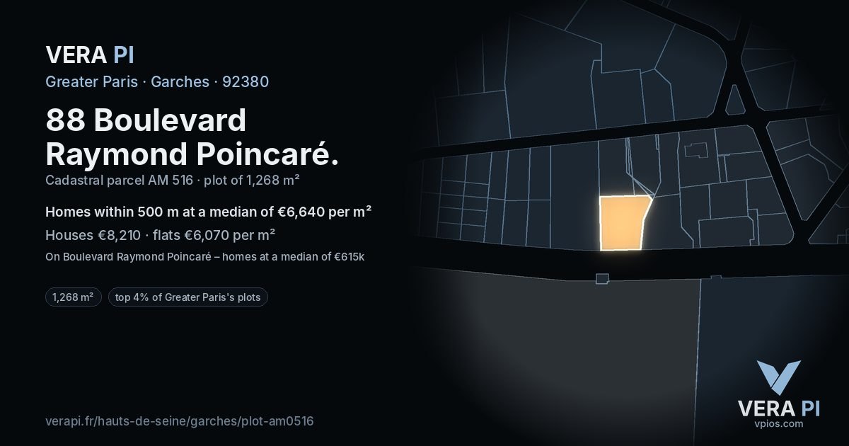 88 Boulevard Raymond Poincaré, Garches at night – the plot lit, the parcels around coloured by the prices near them