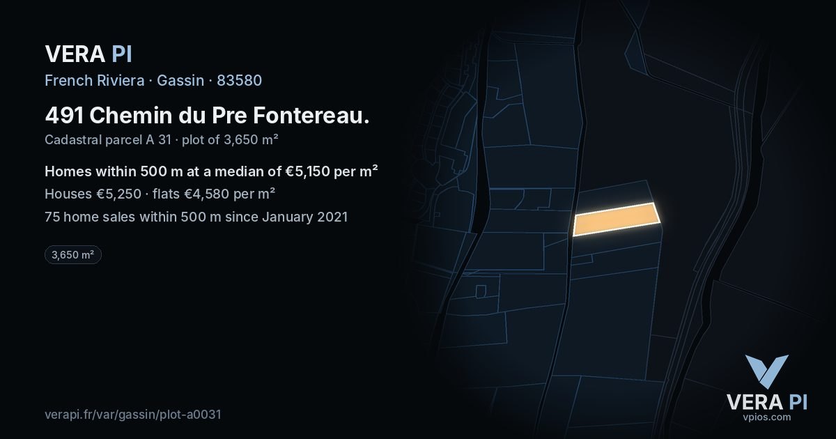 491 Chemin du Pre Fontereau, Gassin at night – the plot lit, the parcels around coloured by the prices near them