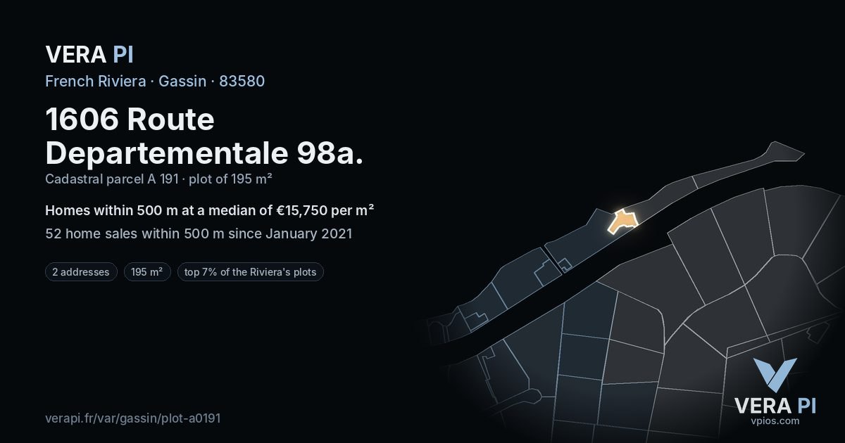 1606 Route Departementale 98a, Gassin at night – the plot lit, the parcels around coloured by the prices near them