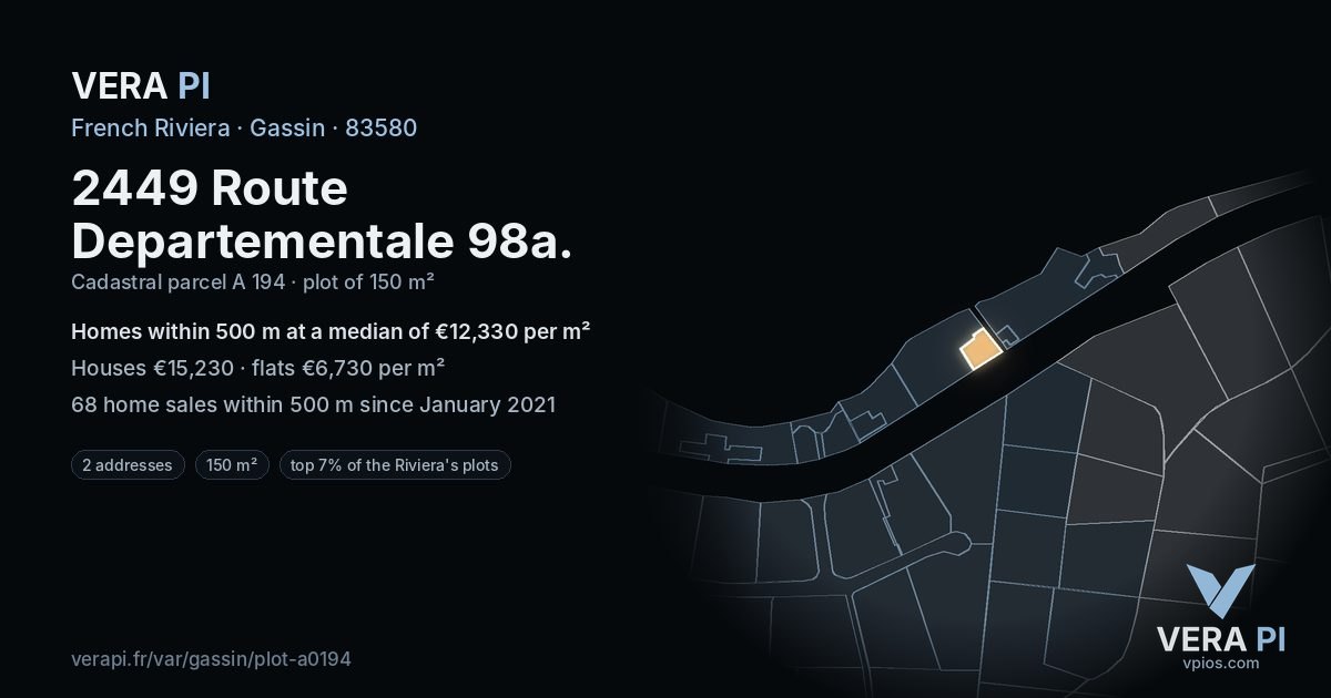 2449 Route Departementale 98a, Gassin at night – the plot lit, the parcels around coloured by the prices near them