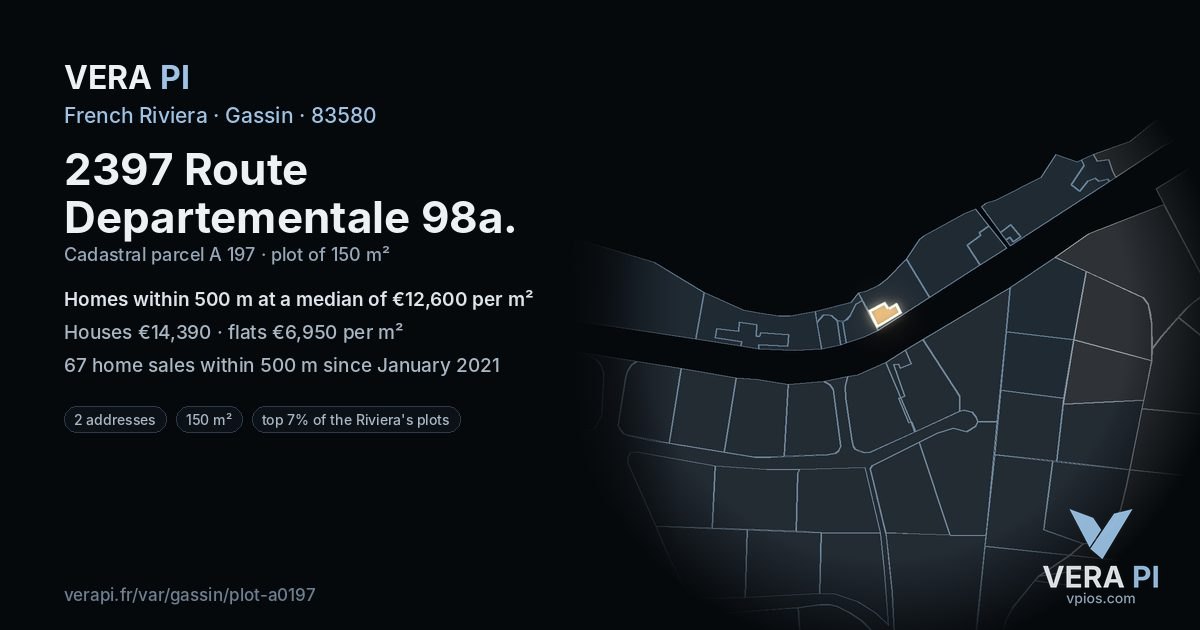 2397 Route Departementale 98a, Gassin at night – the plot lit, the parcels around coloured by the prices near them