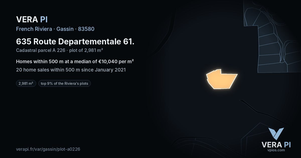 635 Route Departementale 61, Gassin at night – the plot lit, the parcels around coloured by the prices near them