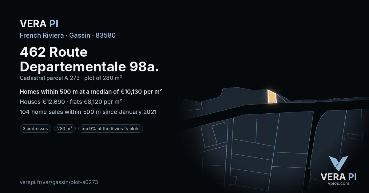 462 Route Departementale 98a, Gassin at night – the plot lit, the parcels around coloured by the prices near them