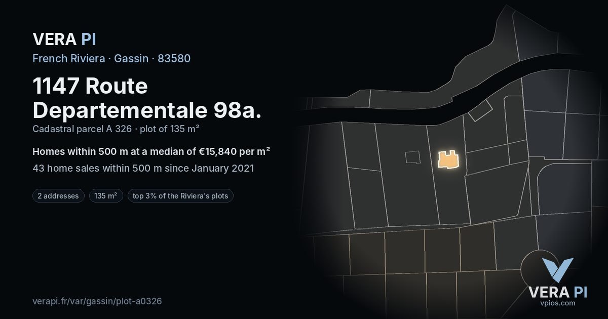 1147 Route Departementale 98a, Gassin at night – the plot lit, the parcels around coloured by the prices near them