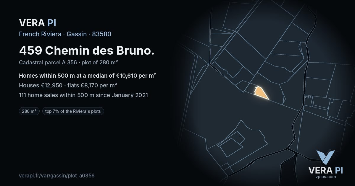 459 Chemin des Bruno, Gassin at night – the plot lit, the parcels around coloured by the prices near them