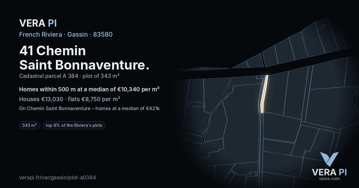 41 Chemin Saint Bonnaventure, Gassin at night – the plot lit, the parcels around coloured by the prices near them