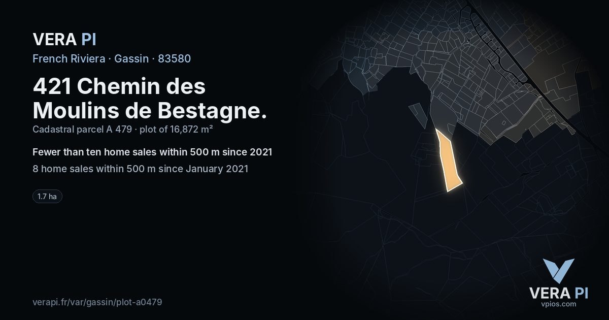421 Chemin des Moulins de Bestagne, Gassin at night – the plot lit, the parcels around coloured by the prices near them