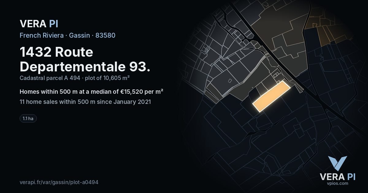 1432 Route Departementale 93, Gassin at night – the plot lit, the parcels around coloured by the prices near them