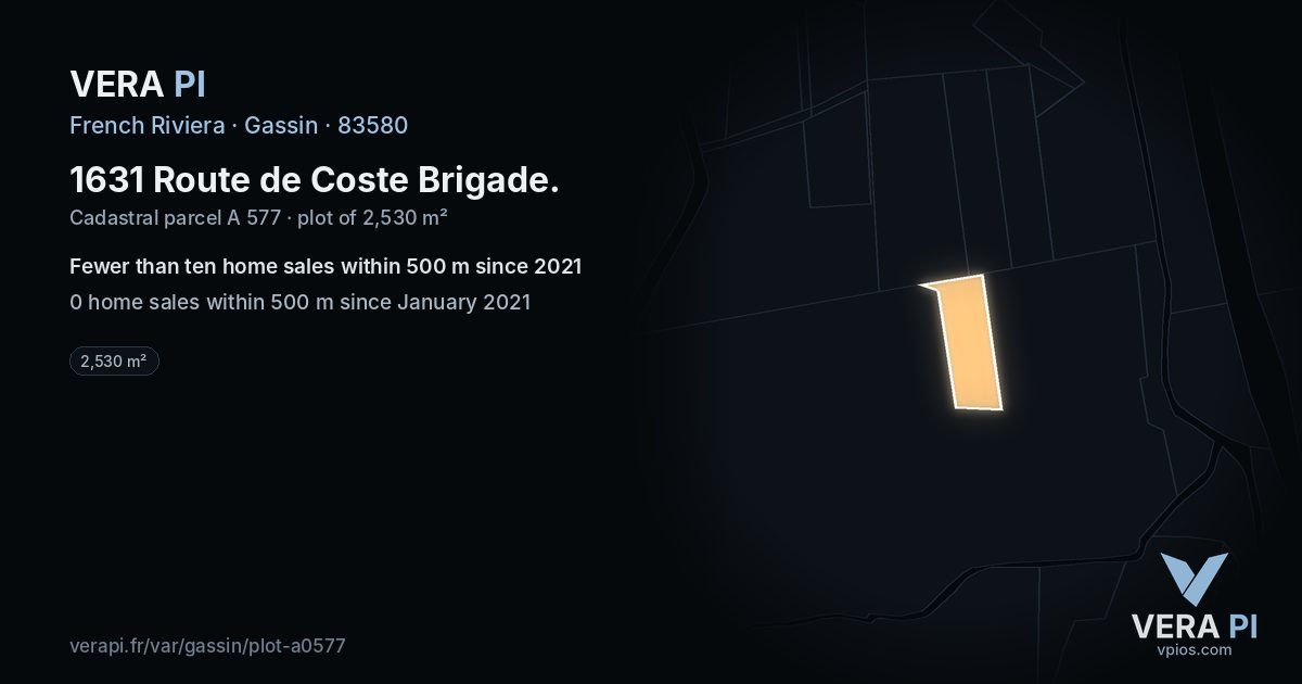 1631 Route de Coste Brigade, Gassin at night – the plot lit, the parcels around coloured by the prices near them