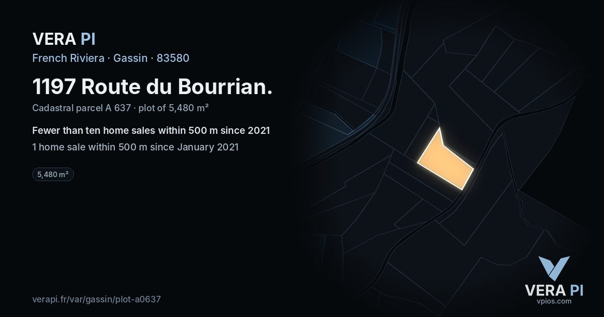 1197 Route du Bourrian, Gassin at night – the plot lit, the parcels around coloured by the prices near them