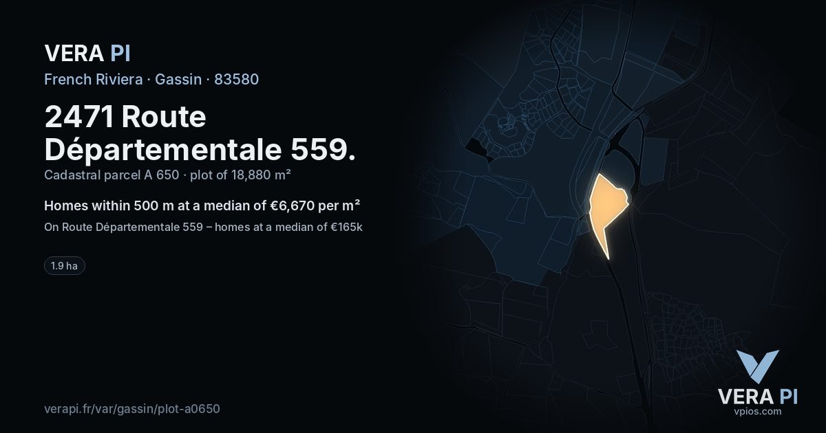 2471 Route Départementale 559, Gassin at night – the plot lit, the parcels around coloured by the prices near them